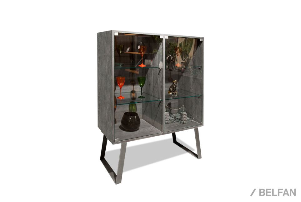 Шкаф с витриной 2-х дв. "Dillinger" (низкий) массив и шпон дуба, металл 1