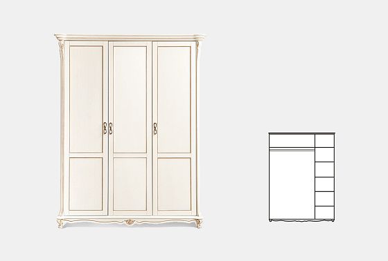 Шкаф 3-х дв. "Алези" (без зеркала) массив и шпон дуба 4