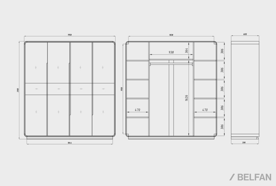 Шкаф для одежды 4-х дверный "Монблан" массив дуба 6