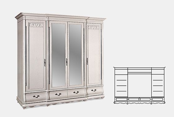 Шкаф для одежды "Тэфи" 4-х дв. с зеркалом массив и шпон дуба 3