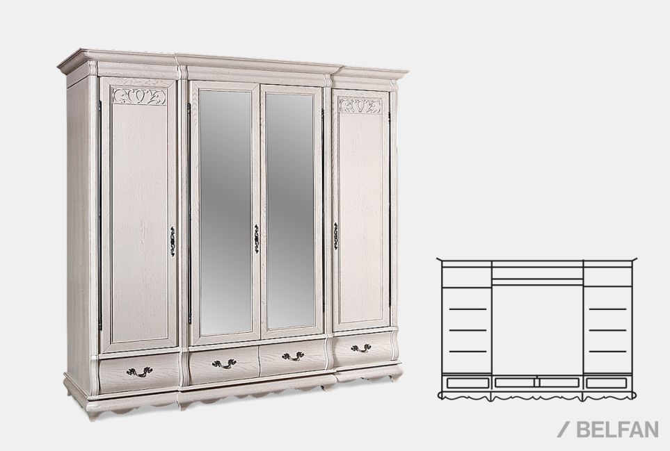 Шкаф для одежды "Тэфи" 4-х дв. с зеркалом массив и шпон дуба 7