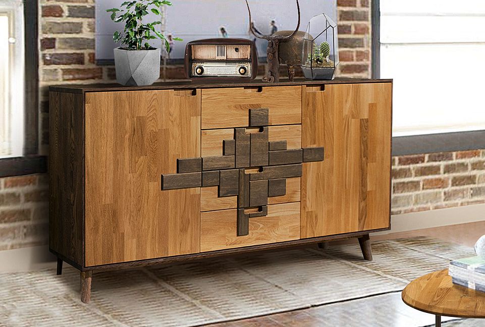 Тумба "Ирвинг Дизайн" 3; 2 двери, 4 ящика; графит, бейц-масло