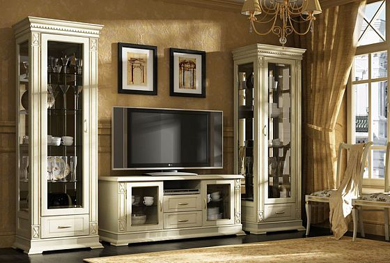 Шкаф с витриной "Верди Люкс 1з" массив и шпон дуба 2