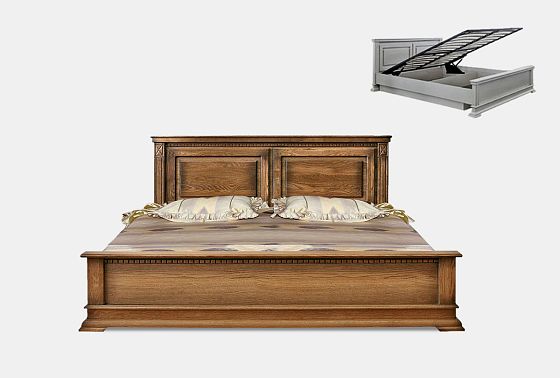 Кровать "Верди Люкс" (низкое изножье) с подъемным механизмом массив и шпон дуба 2