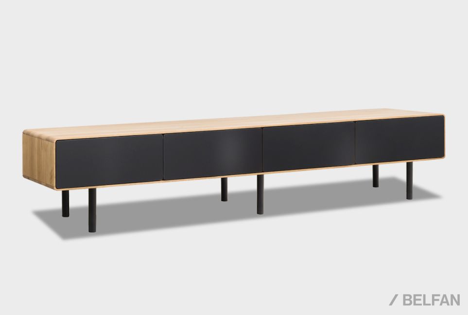 Тумба под ТВ низкая "Норман" 4 массив дуба, МДФ, металл 1