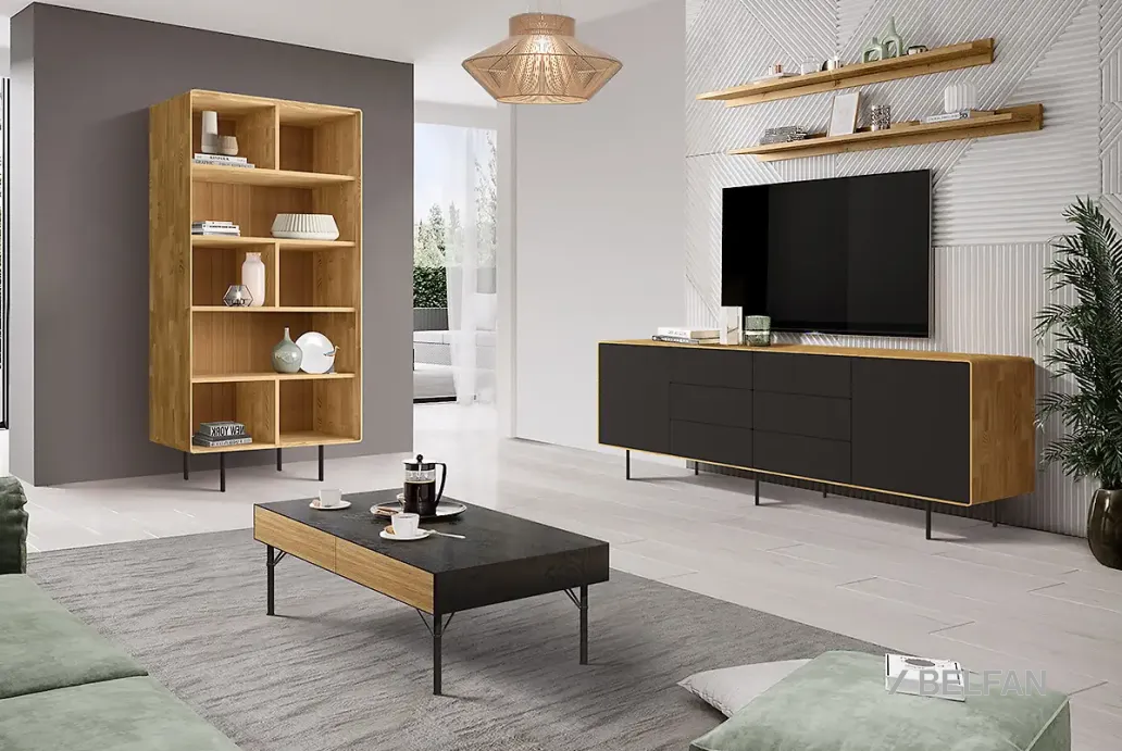 Гостиная «Норман» #1 дуб натуральный, чёрный