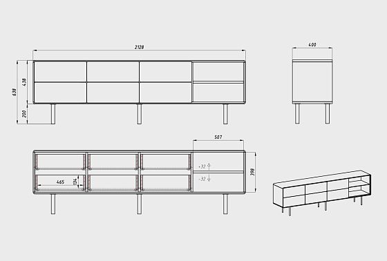 Тумба под ТВ высокая "Норман" 4 с нишей (правая) массив дуба, МДФ, металл 7
