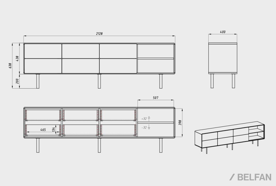 Тумба под ТВ высокая "Норман" 4 с нишей (правая) массив дуба, МДФ, металл 6