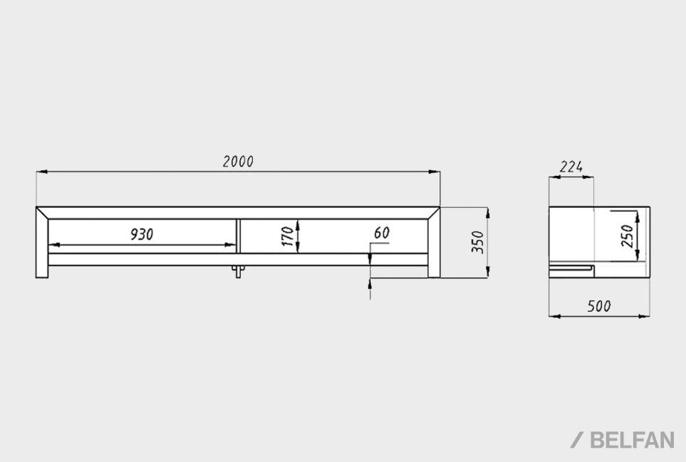 Тумба под ТВ "Арт" 200 (с нишами) массив дуба 2