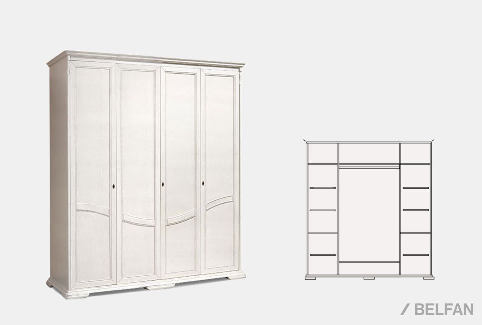 Шкаф для одежды 4-х дв. "Лика" (без зеркала) массив и шпон дуба 2