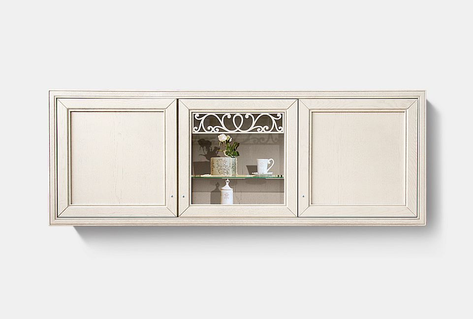 Шкаф навесной 3-х дв. "Тэфи"; белая эмаль с темной патиной; чернёное серебро