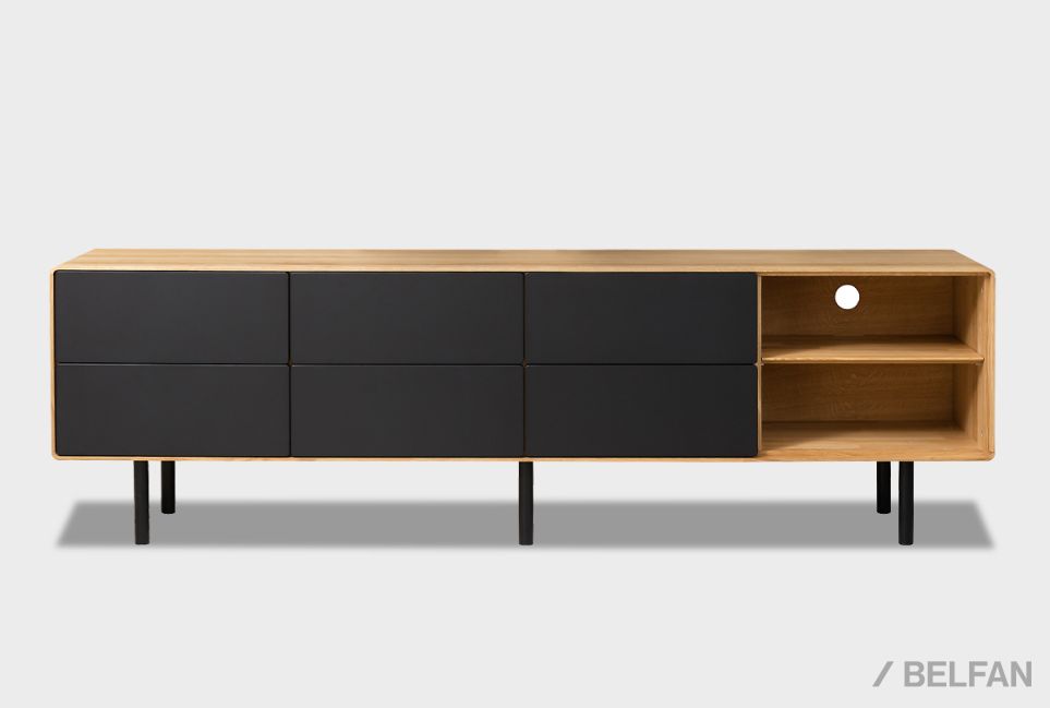 Тумба под ТВ высокая "Норман" 4 с нишей (правая) массив дуба, МДФ, металл 2