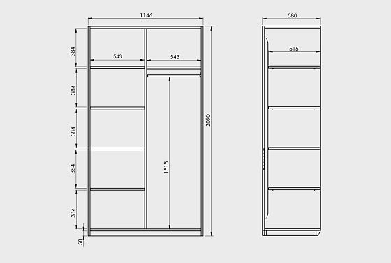 Шкаф для одежды 2-х дверный "Уоллстрит" массив дуба, МДФ 7