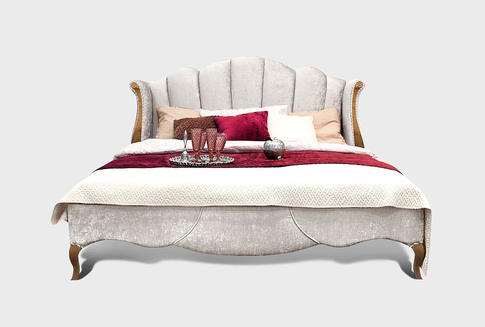 Кровать с мягким изголовьем (осн. ткань) "Трио"; без осн, без матр; (1800x2000); белая эмаль с золотой патиной; Missoni 01 (гр.Т6)