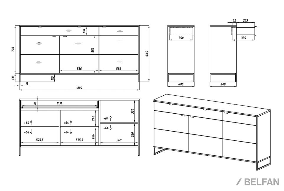Тумба "Forest" 3 массив дуба, металл 4