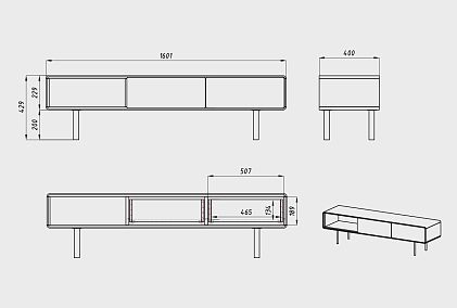 Тумба под ТВ низкая "Норман" 3 с нишей (левая)