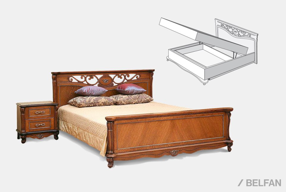 Кровать "Алези" с подьемным механизмом (высокое изножье) массив и шпон дуба 1