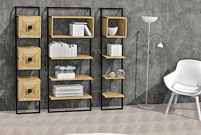 Стеллаж "Арт" 441; пристенный наклонный; *КМ-009.441; бейц-масло, чёрный металл