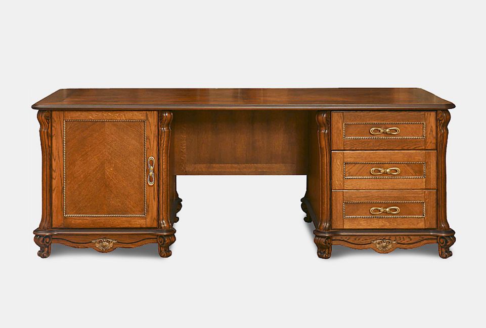 Стол письменный "Алези 2"; 2 тумбы; слоновая кость с золочением