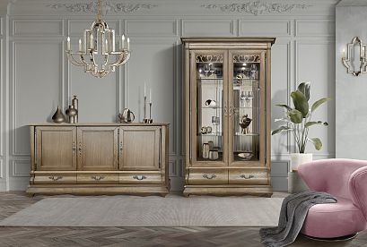 Шкаф с витриной 2-х дверный "Тэфи"; *ММ-210-02; классик; серебро