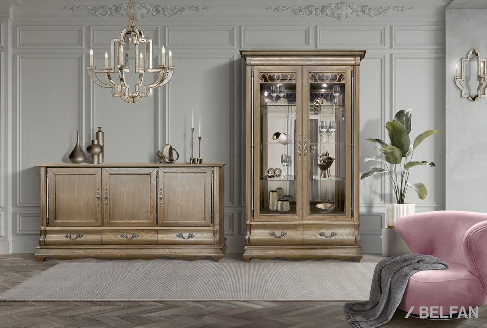 Шкаф с витриной 2-х дверный "Тэфи" массив и шпон дуба 3