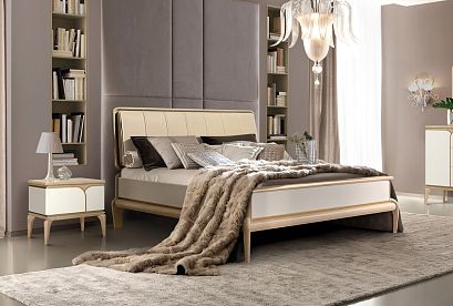 Кровать "Алекса"; без основания, без матраса; *ММ-376-02/16Б; (1600x2000); айвори+жемчужный дуб, золотая патина