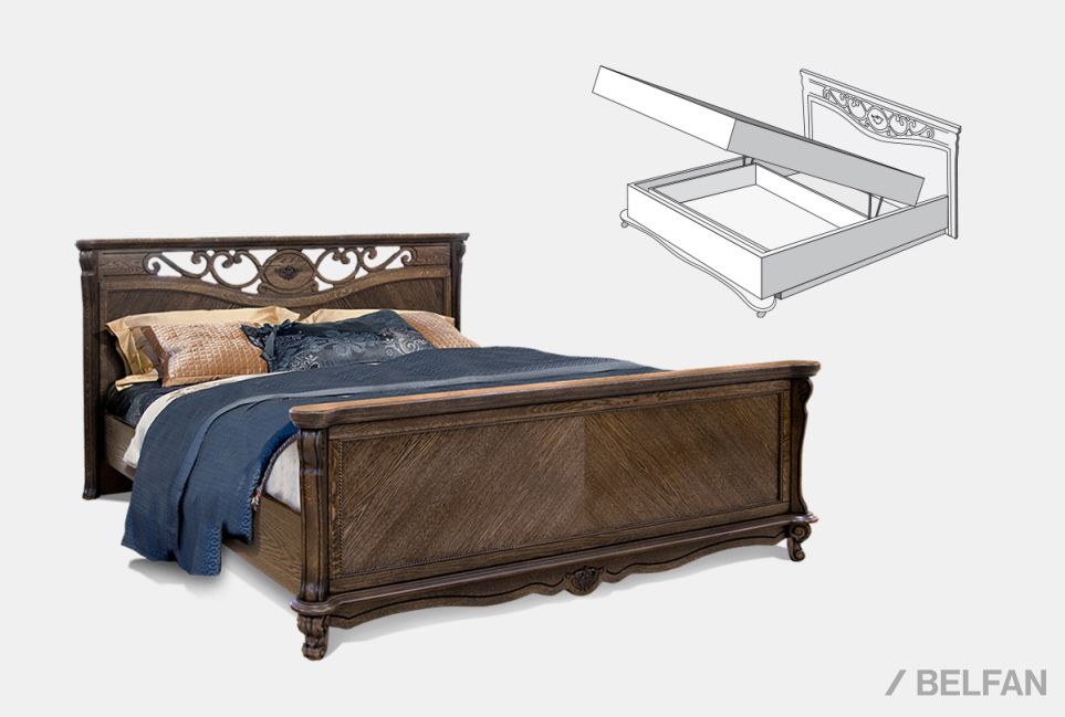 Кровать "Алези" с подьемным механизмом (высокое изножье) массив и шпон дуба 1