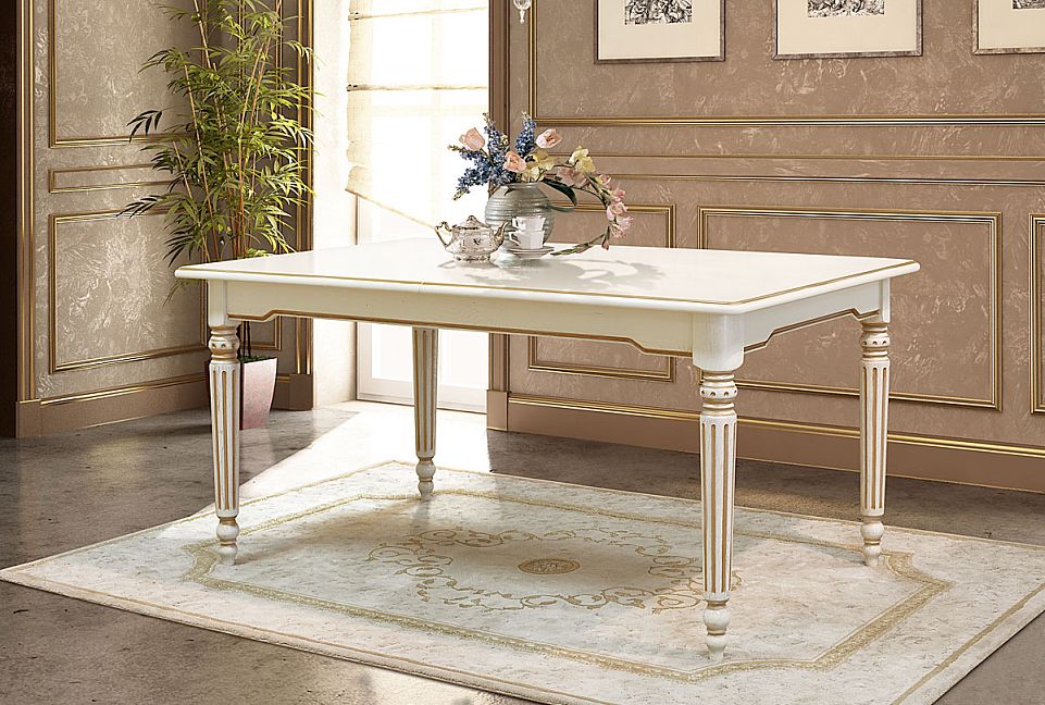 Стол обеденный "Давиль"; раскл.; белая эмаль с золотой патиной