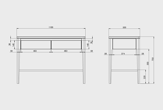Стол-консоль "Уоллстрит" массив дуба, МДФ 3