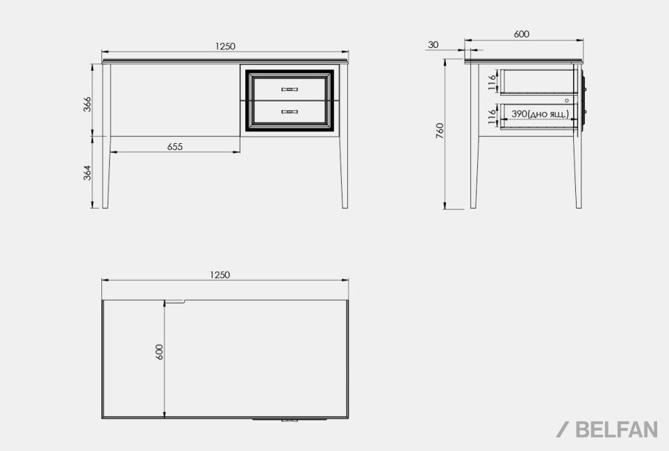 Стол письменный "Сакраменто" (1 тумба справа) массив и шпон дуба, МДФ 6