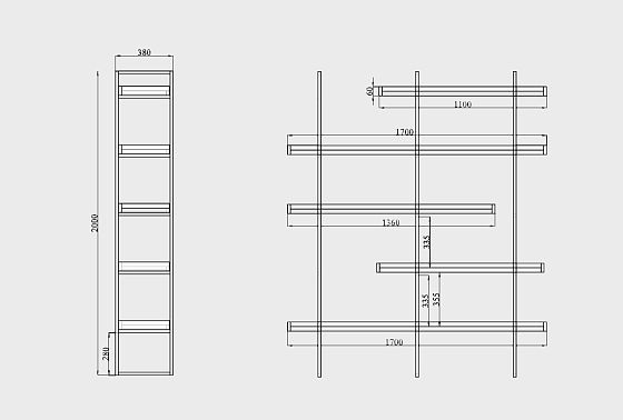 Стеллаж "Арт" 453 массив дуба, металл 10