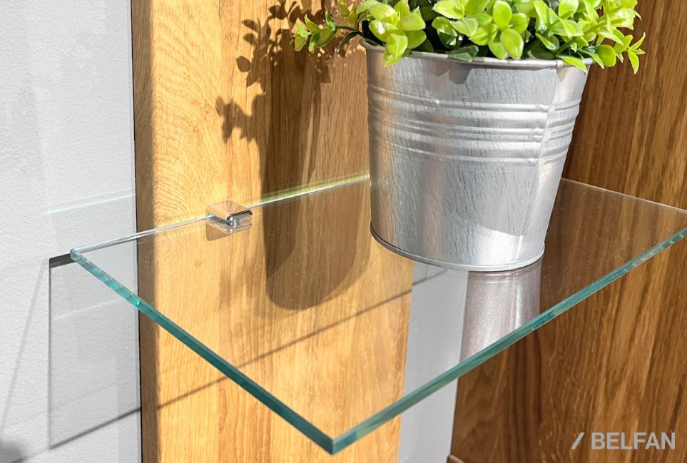 Полка настенная "Уоллстрит" (стекло) массив дуба 3