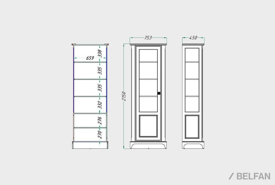 Шкаф с витриной 1-но дв. "Бриансон" (левый) массив и шпон дуба, МДФ 4