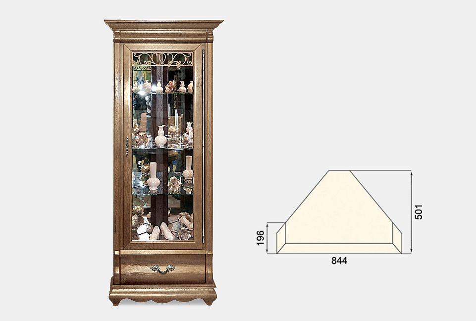 Шкаф с витриной угловой "Тэфи"; правый; классик