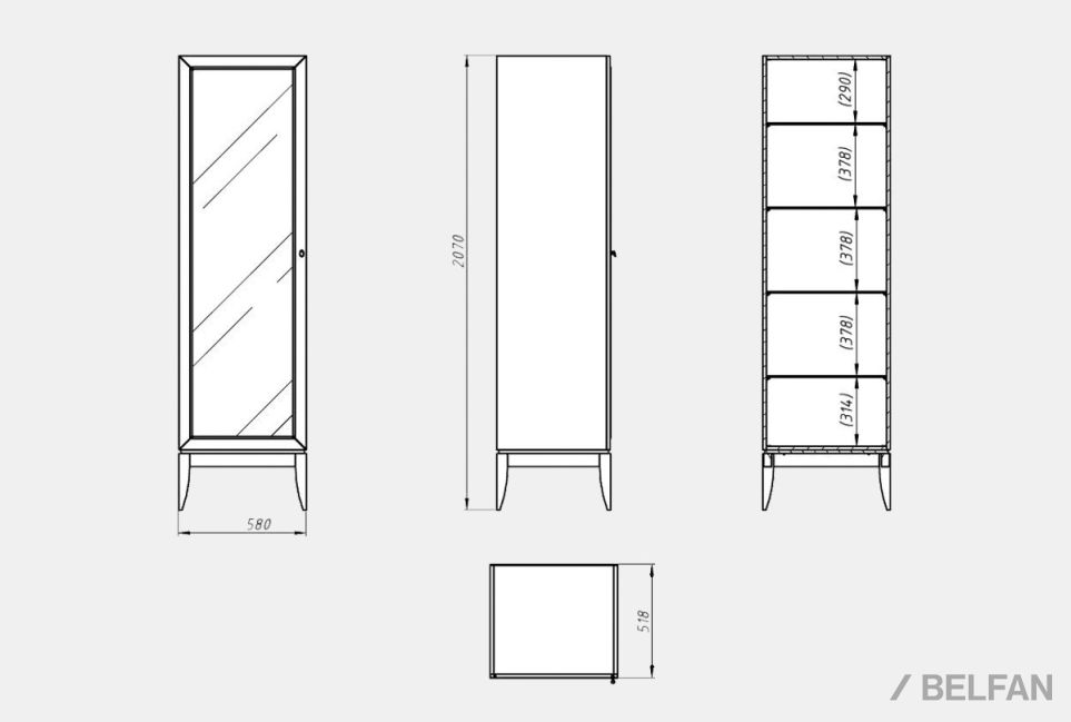Шкаф с витриной 1-но дв. "Коста" правый (подсветка) массив и шпон дуба 4