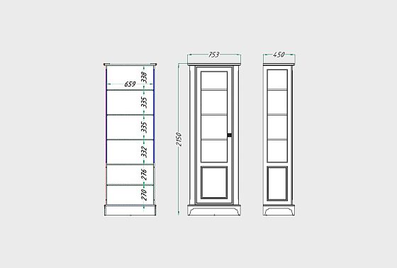 Шкаф с витриной 1-но дв. "Бриансон" (правый) массив и шпон дуба, МДФ 6