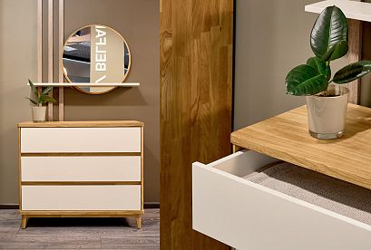 Комод "Уоллстрит" 3; 3 ящика; *А-012.06; к-бейц-масло, ф-белый, вст-бейц-масло