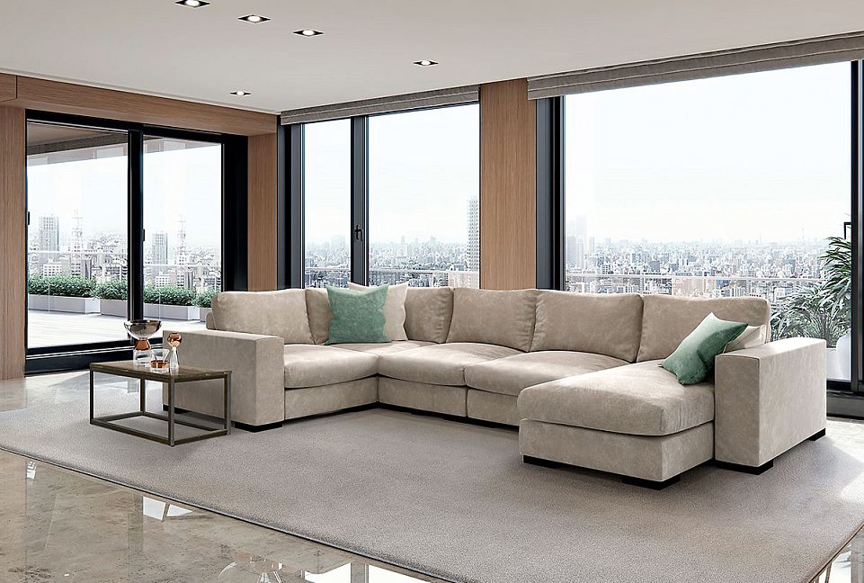 "Лофт" диван угловой с оттоманкой; раскл.; 8MR20M901L; "Ифагрид" (1450х1880); начальная группа ткани