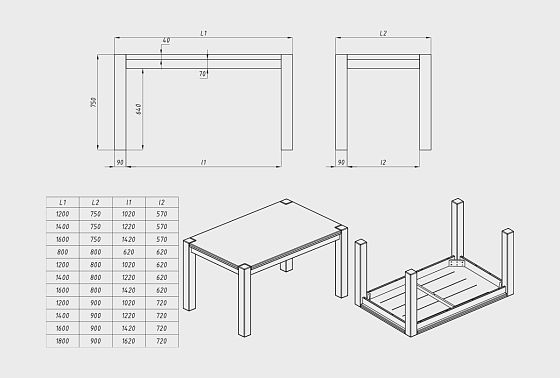 Стол обеденный "Берген" П-01 (сечение опор 90х90) массив дуба 6