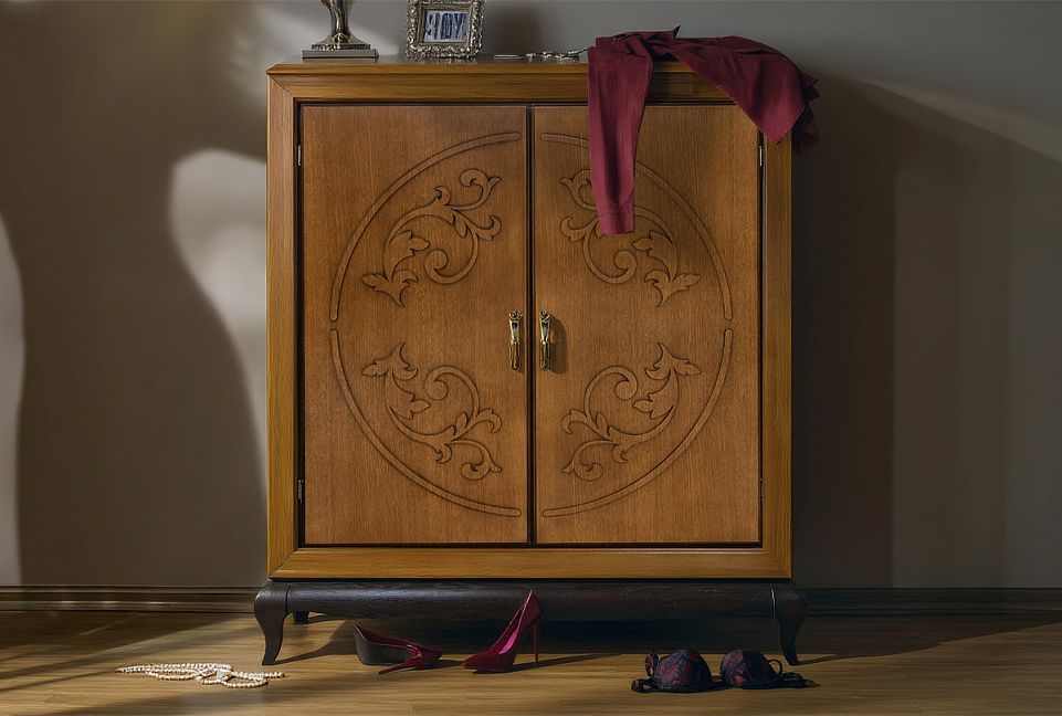 Тумба "Соната" высокая (декор); коньяк с тёмной патиной+горький шоколад