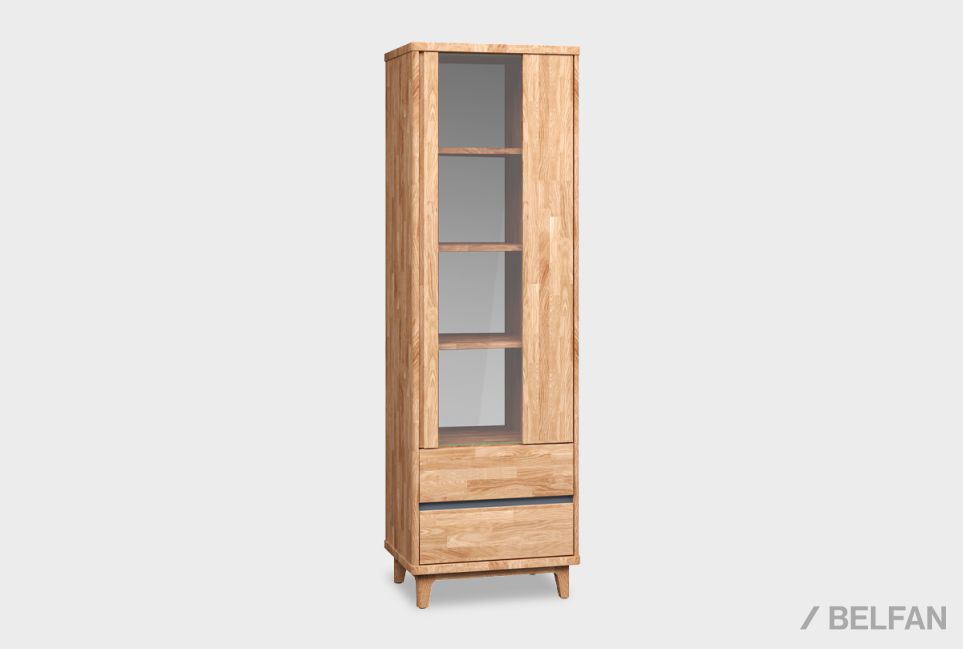Шкаф с витриной 1-но дверный "Уоллстрит" (правый) массив дуба, МДФ 1