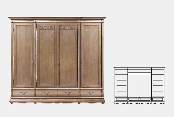 Шкаф для одежды "Тэфи" 4-х дв. без зеркала массив и шпон дуба 4