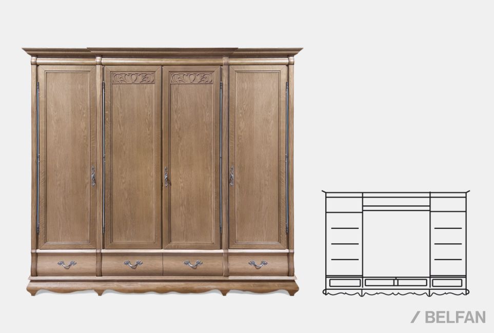 Шкаф для одежды "Тэфи" 4-х дв. без зеркала массив и шпон дуба 2