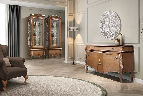 Шкаф с витриной 1-но дв. "Трио" (правый) массив и шпон дуба 7