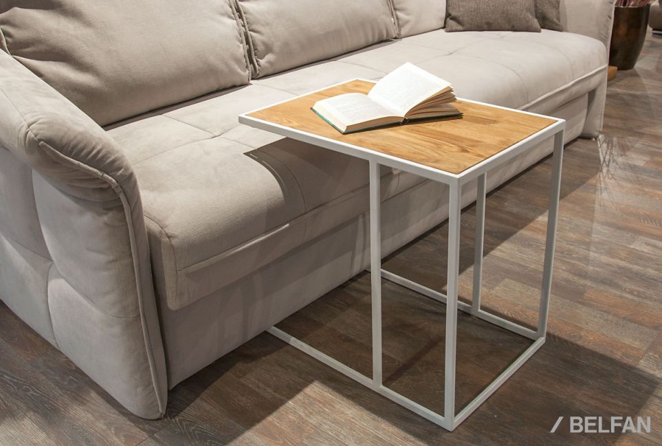 Стол кофейный "Арт" приставной массив дуба, металл 3