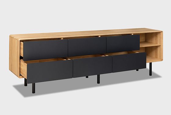 Тумба под ТВ высокая "Норман" 4 с нишей (правая) массив дуба, МДФ, металл 7