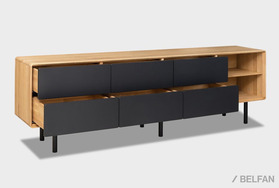 Тумба под ТВ высокая "Норман" 4 с нишей (правая) массив дуба, МДФ, металл 3