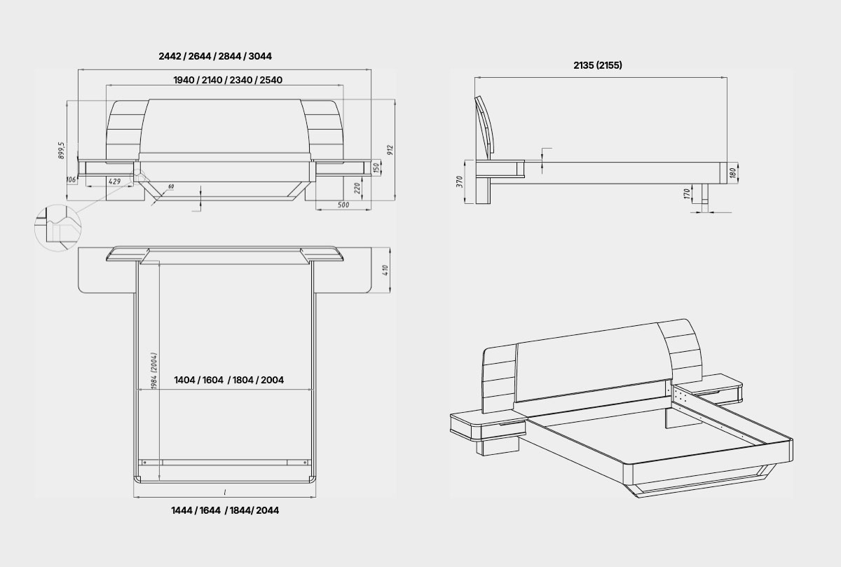 Кровать "Монблан" (с прикроватными тумбами) массив дуба 3