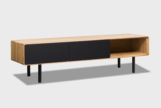 Тумба под ТВ низкая "Норман" 3 с нишей (правая) массив дуба, МДФ, металл 6