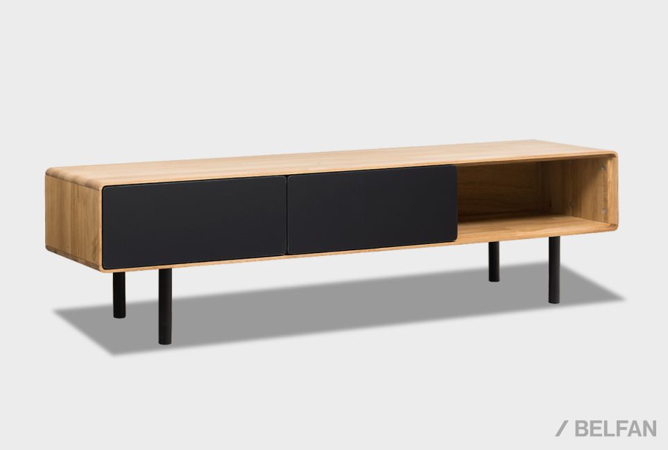 Тумба под ТВ низкая "Норман" 3 с нишей (правая) массив дуба, МДФ, металл 2